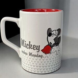 Disney Parks Ceramic Coffee Mug "Mickey Makes Monday Feel Like Friday" Red White